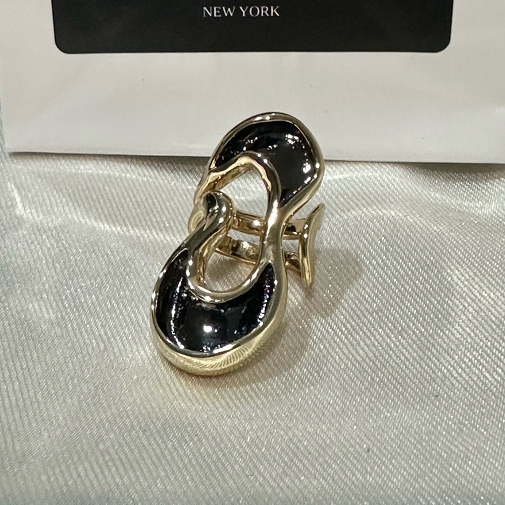 🆕 🔥 Alexis Bitter Gold Plated Black Enamel   Works of Art Ring! Size 4